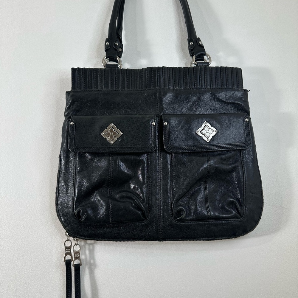 BCBG Maxarazia Leather Bag Licorice Black Collegiate OfficeChic Satchel Everyday